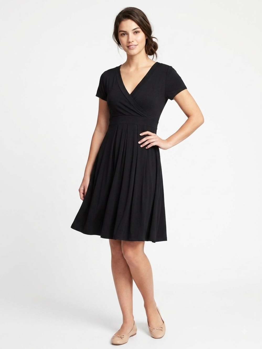 K Jordan Black V-Neck Short Sleeve A-Line Dress